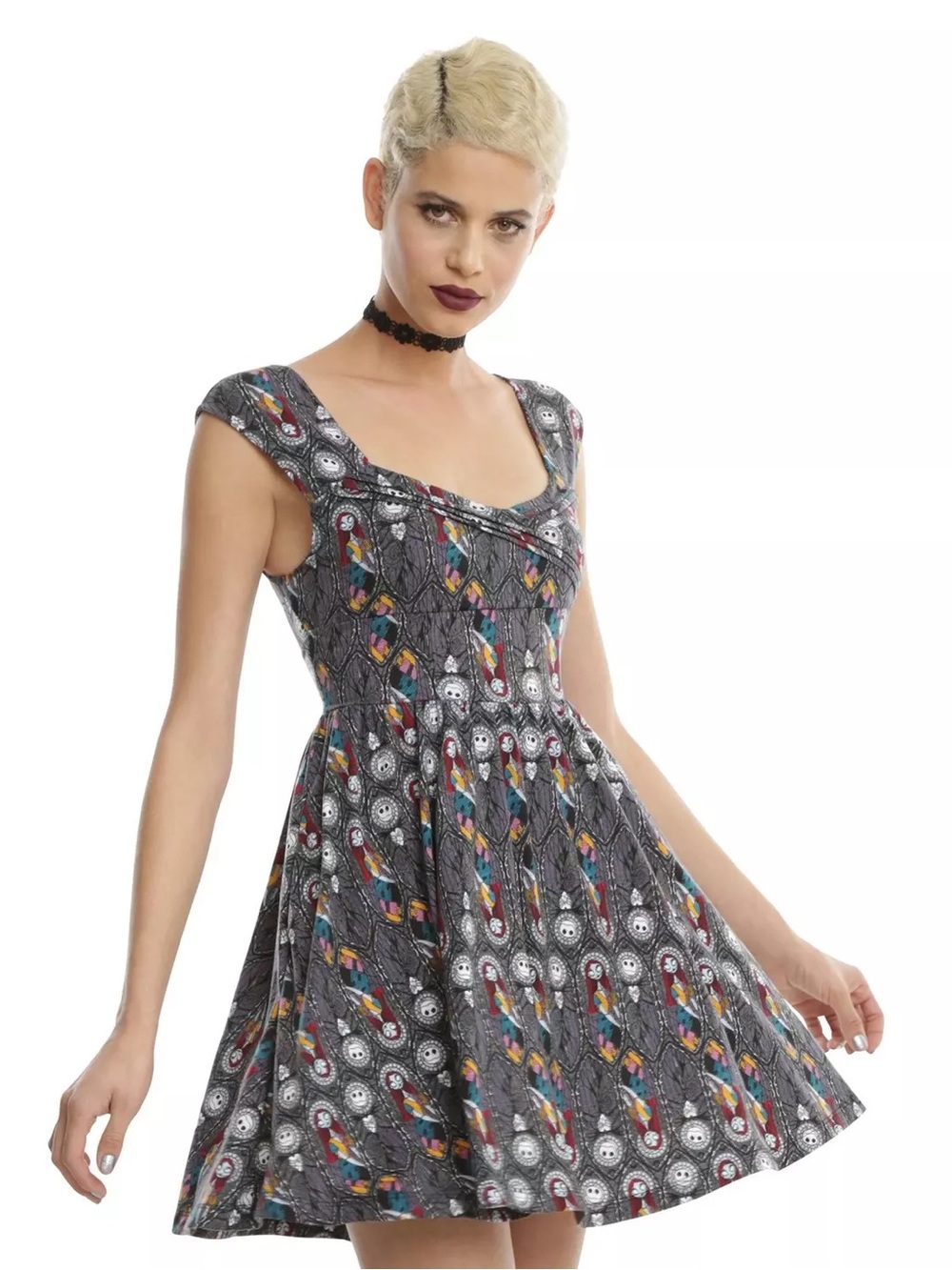 Nightmare before Christmas Dress in Charcoal with Multicolor Accents